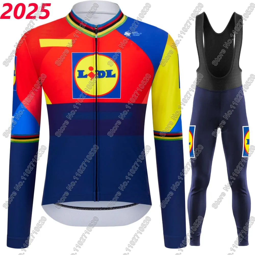 Lidl 2025-Camiseta de ciclismo para hombre, conjunto del equipo de EE. UU., Ropa de manga larga para verano e invierno, pantalones de carretera, traje de bicicleta con pechera, Ropa de montaña