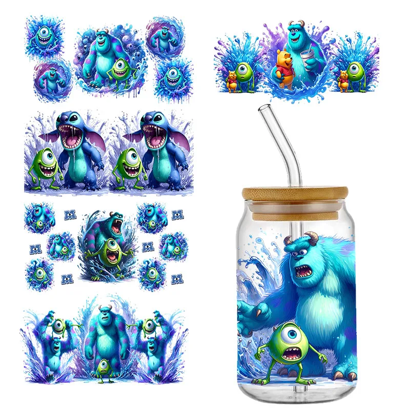 

Disney Monster Inc For Libbey 16oz Can Glass 3D Waterproof UV DTF Coffee Can Wrap Libbey Glass Wrap