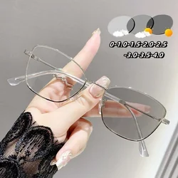 Small Frame Cat Eye Near Sight Glasses Color Changing Anti Blue Light Sunglasses Unisex Metal Frame Fashion Photochromic Myopia