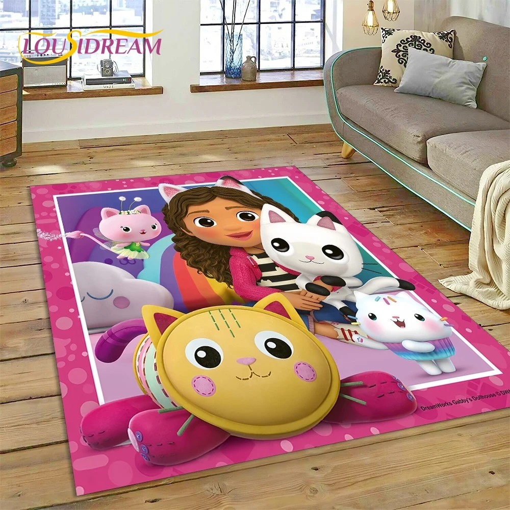 Cartoon Cute Gabbys Dollhouse Girl Rug Carpet for Living Room Bedroom Home Decor,Non-slip Decoration for Sofa Doormat Gifts Kid