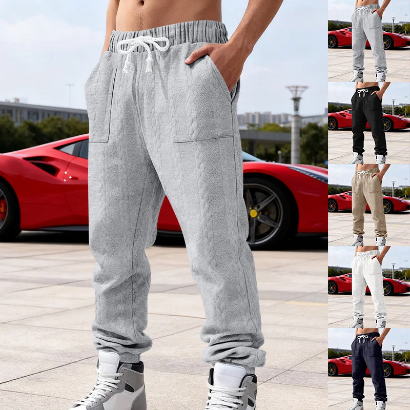 

Мужские тяжелые текстурированные жаккардовые свободные спортивные штаны, осень-зима, простые повседневные спортивные спортивные штаны в стиле хип-хоп