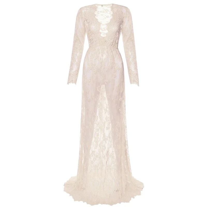 easy-care-maternity-v-neck-long-sleeve-sheer-lace-dress-bodycon-accent-trailing-train-for-wedding-celebrations