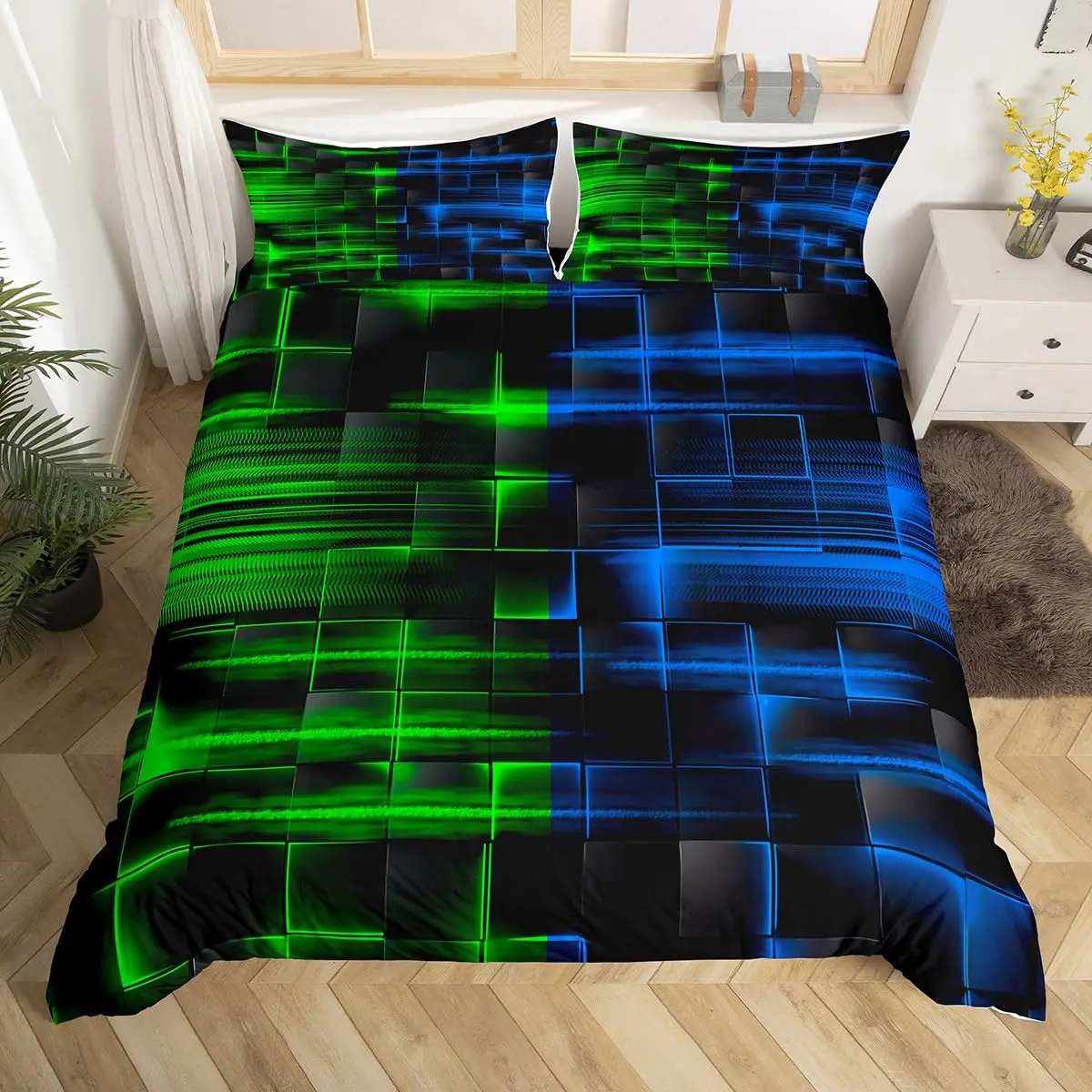 Blue Black Duvet Cover King Queen Size Boys Girls Geometry Bedding Set Geometric Comforter Cover Set Modern Abstract Quilt Cover