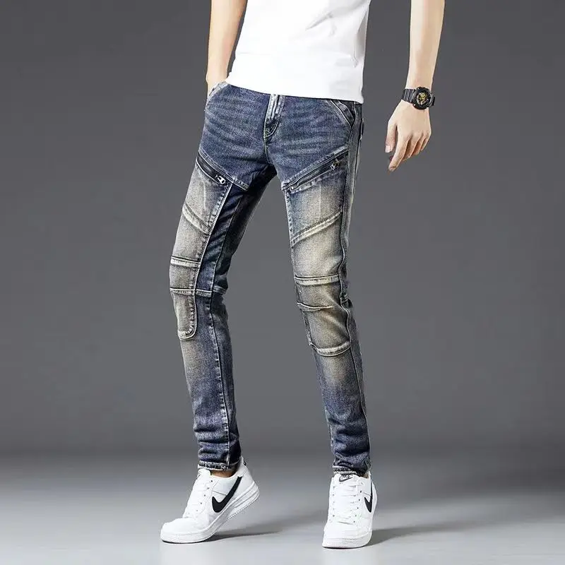 

Брюки эластичные эластичные мужские ковбойские брюки Slim Fit Tight Pipe Retro Y2k Vintage 2025 Корейские осенние джинсы для мужчин скинни
