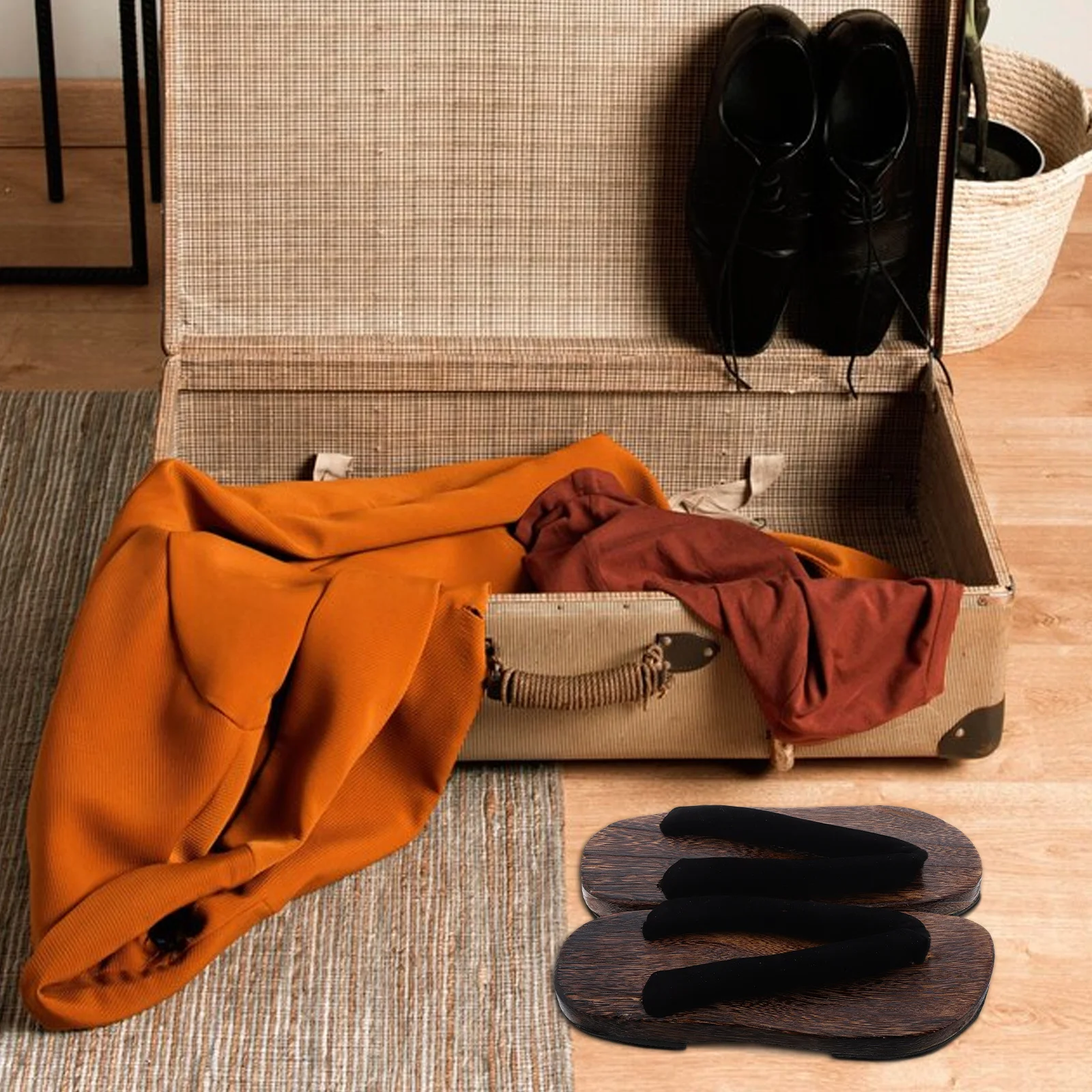 

Japanese Traditional Wooden Sandals for Men Round Toe Geta Slippers Indoor Home Use Casual Outing Comfortable Design