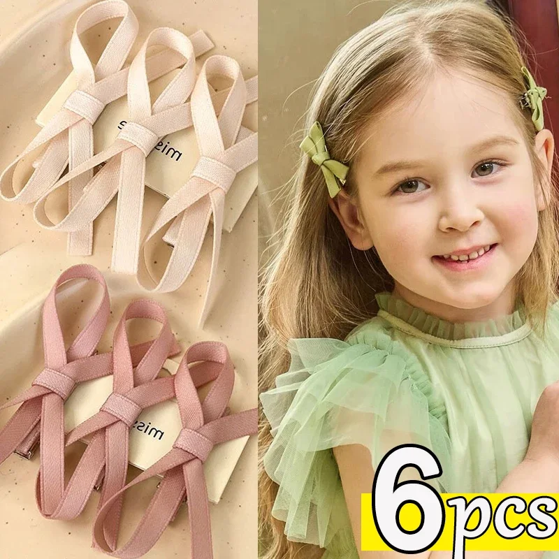 2/6pcs Girls' Sweet Bowknot Hair Clips Baby Pink White Ballet Ribbon Bow Hairpins Headwear Grab Lovely Hair Clips Barrettes