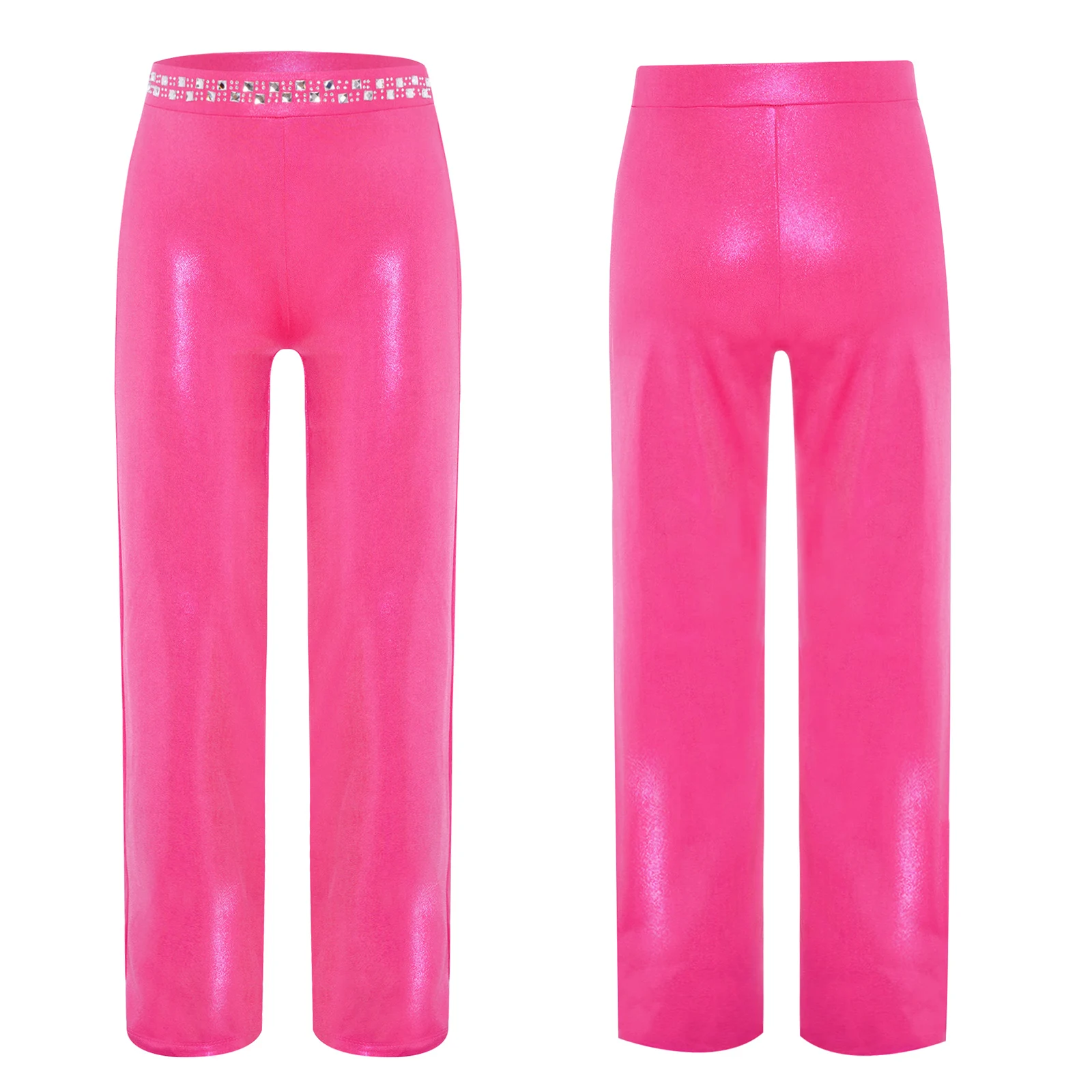 

Kids Girls Jazz Dance Pants Metallic Shiny Rhinestones Elastic Waistband Trousers Pants Hip Hop Street Dance Performance Costume