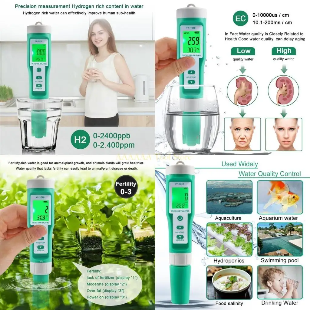 

A2BE Portable Meter Цифровой водяной-Tester 10 в 1 ORP FERTILE SALINITION COSTISTIPLY TEMPROAD SETER Пластик Пластик