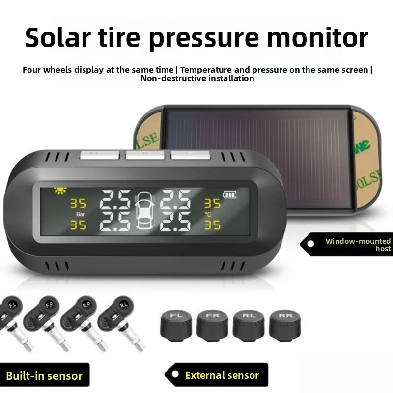 Solar Power External Sensor 2025 Auto Security Alarm Tyre Pressure Car TPMS Tyre Pressure Monitoring System Digital LCD Display