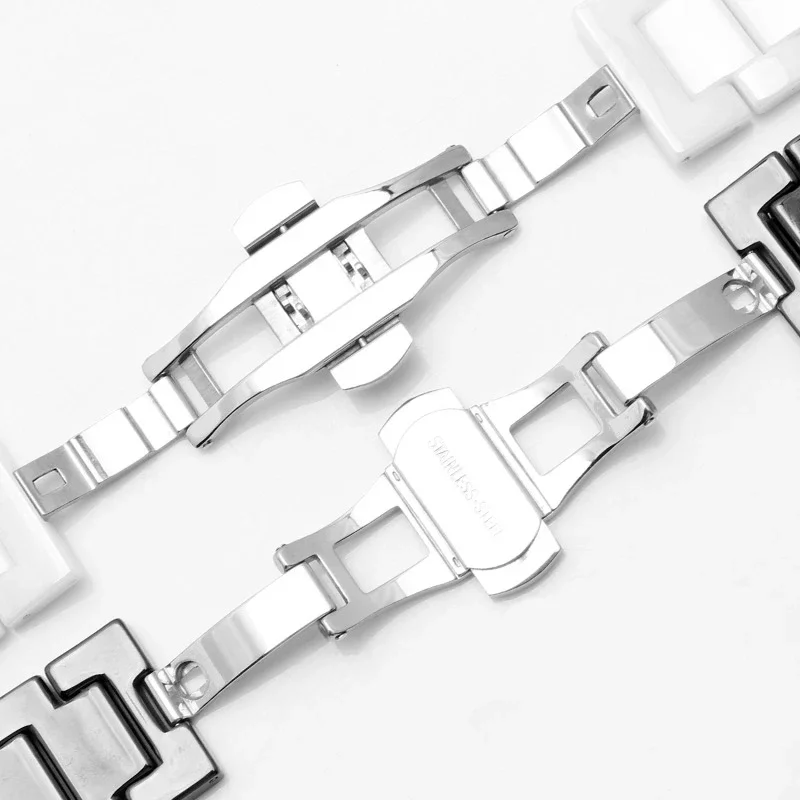 Correa de cerámica cóncava 20*11 18*10 16*9mm pulsera de reloj para Follie Omega GC Guess Dior Pasha banda con muescas negro