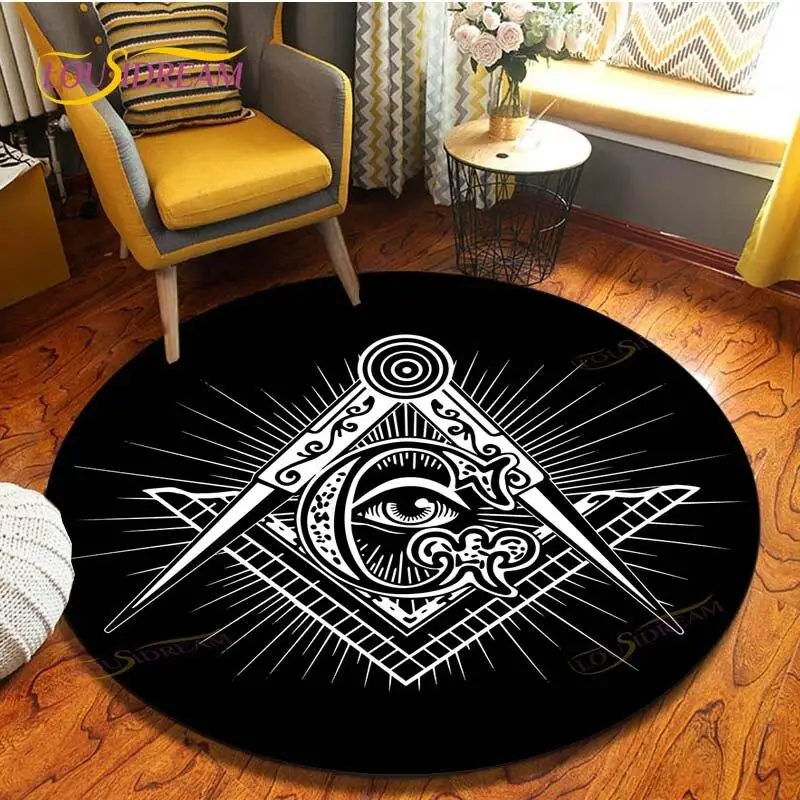 Masonic Freemason Illuminati Print Carpet  Area Rugs Round Carpet for Living Room Floor Mat Flannel Anti-Slip Mat for Children