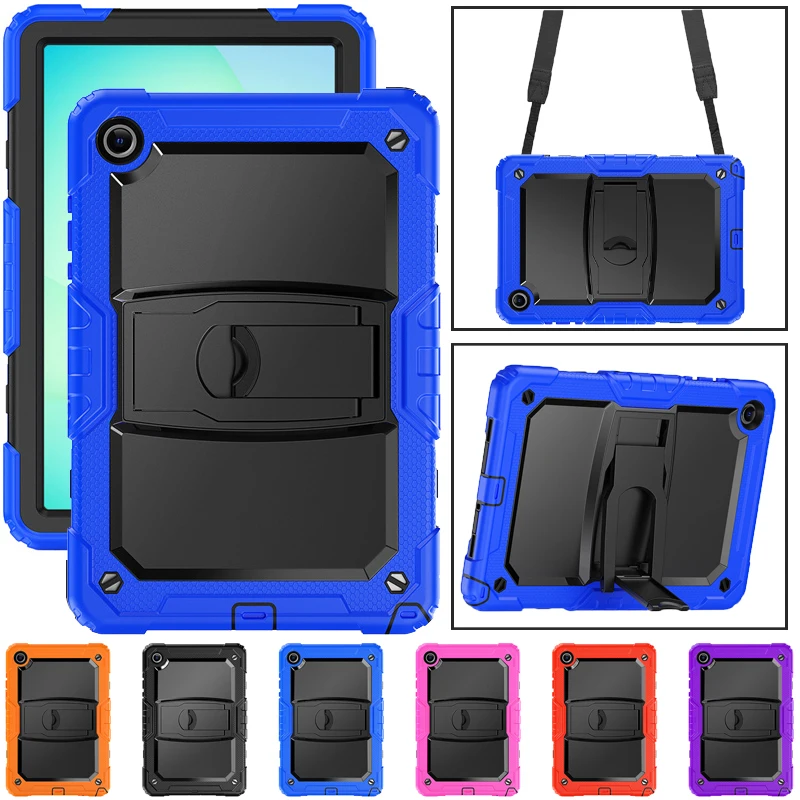 

For Samsung Tab A8 A9 A11+ Plus 11 inch SM-X230 X210 X200 X110 X130 Shockproof Silicon PC Stand Strap Tablet Case Rugged Funda