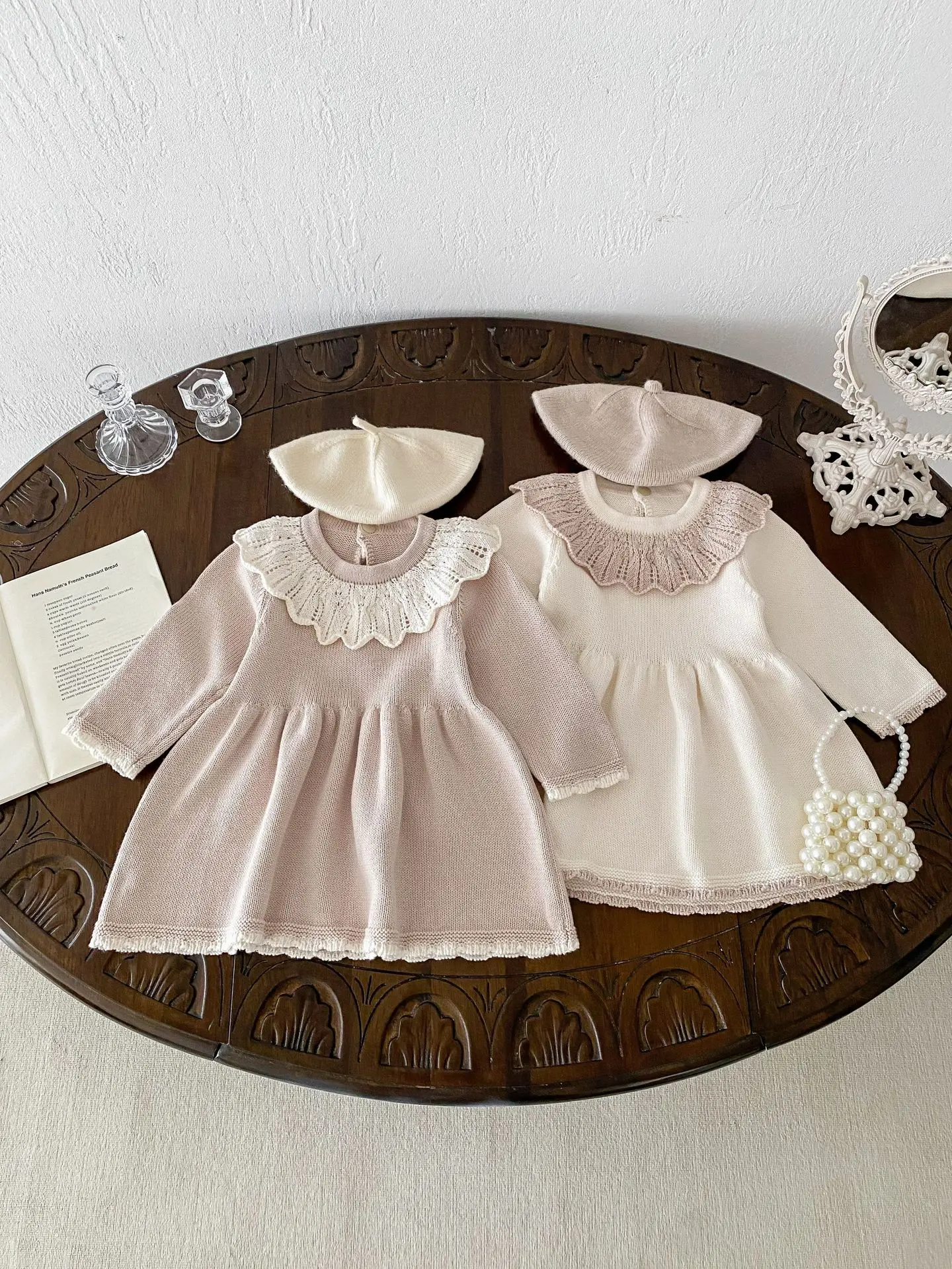 2024 Autumn New Baby Girl Knitted Dress Solid Lapel Infant Toddler Casual Dress Long Sleeve Cotton Princess Dress Kids Clothes