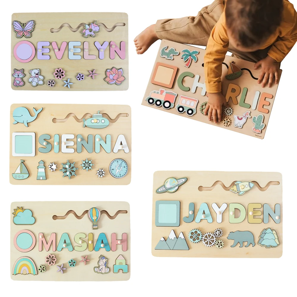 Personalized Wooden Toy Baby Custom First Name Puzzle Toys Early Learning Educational Birthday Gifts For Kids Toddlers