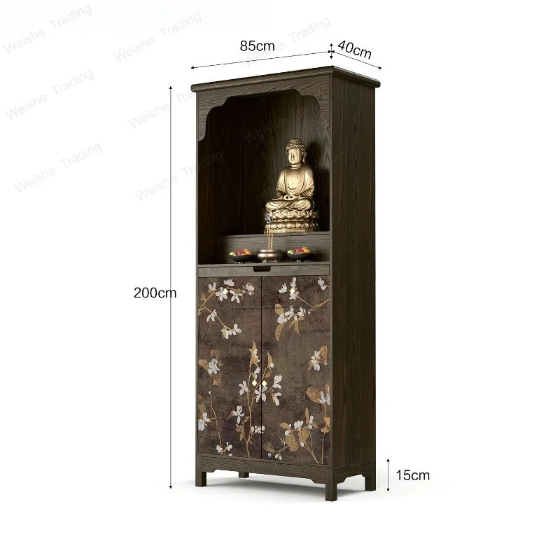 Song Dynasty Aesthetic Solid Wood Buddhist Niche Youzhi Yingchen Offering Table God of Wealth New Chinese Vertical