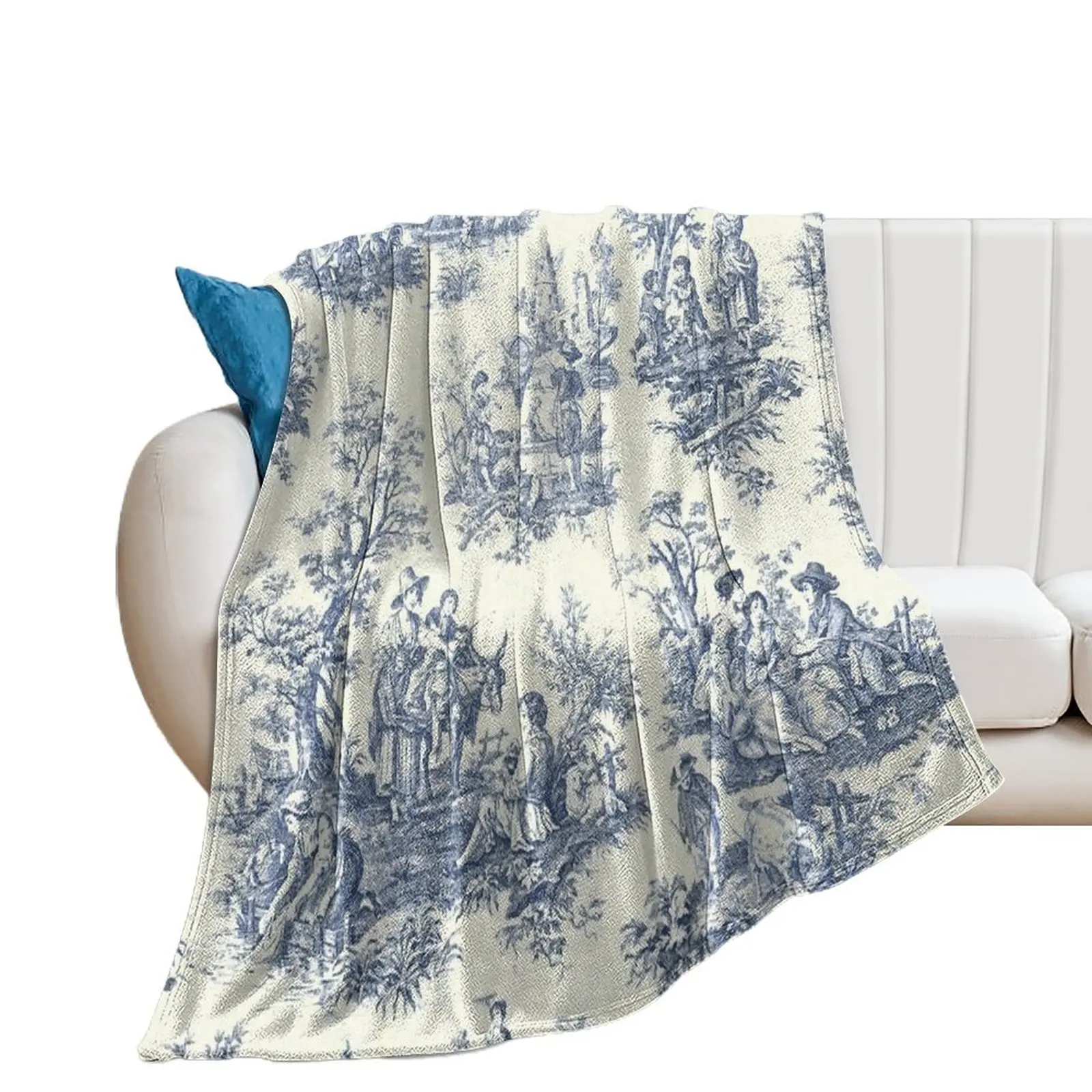 Powder Blue French Toile Picnic Designs Throw Blanket anime Large Sofa Throw Blankets