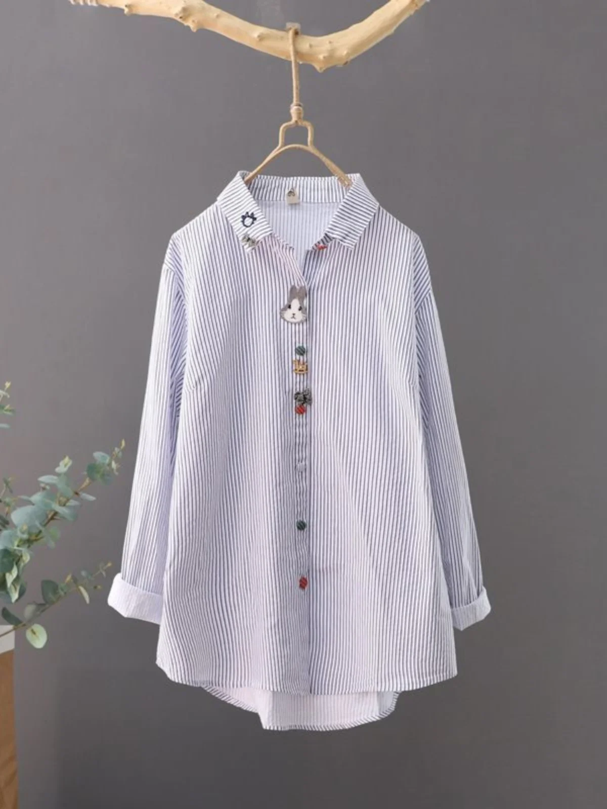 Trendy Embroidered White irt Women's Loose Long Sve Spring Autumn New Sle Korean Version Base Layer Top Cotton Blend