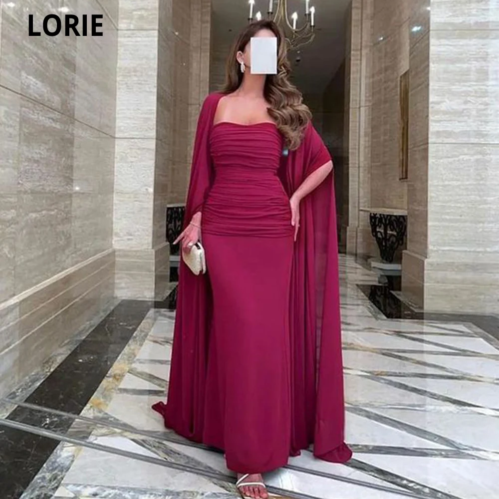 

LORIE 2022 Burgundy Saudi Arabia Mermaid Prom Dresses Sweetheart Chiffon Cape Prom Gowns Formal Party Dresses Robes De Soirée