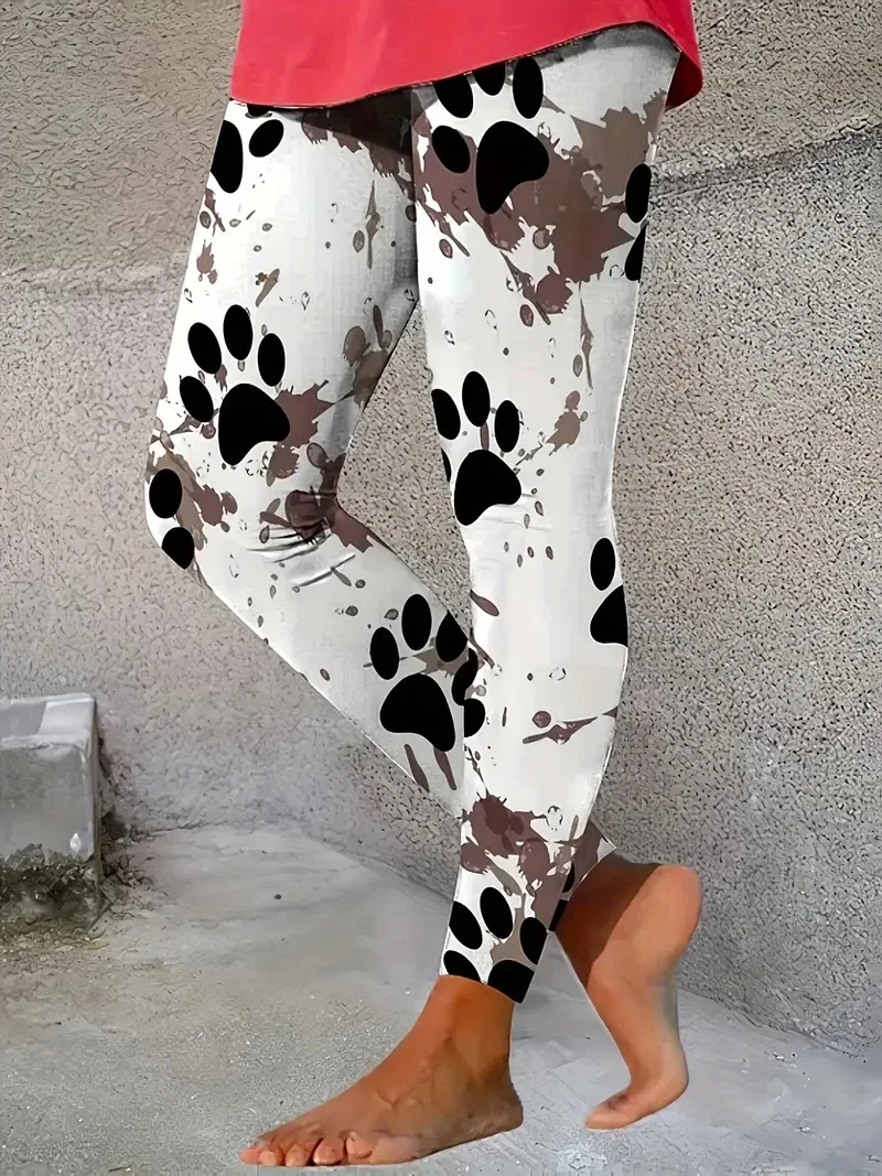 Cat paw print elastic elastic waist comfortable leggings women can wear daily, work, travel