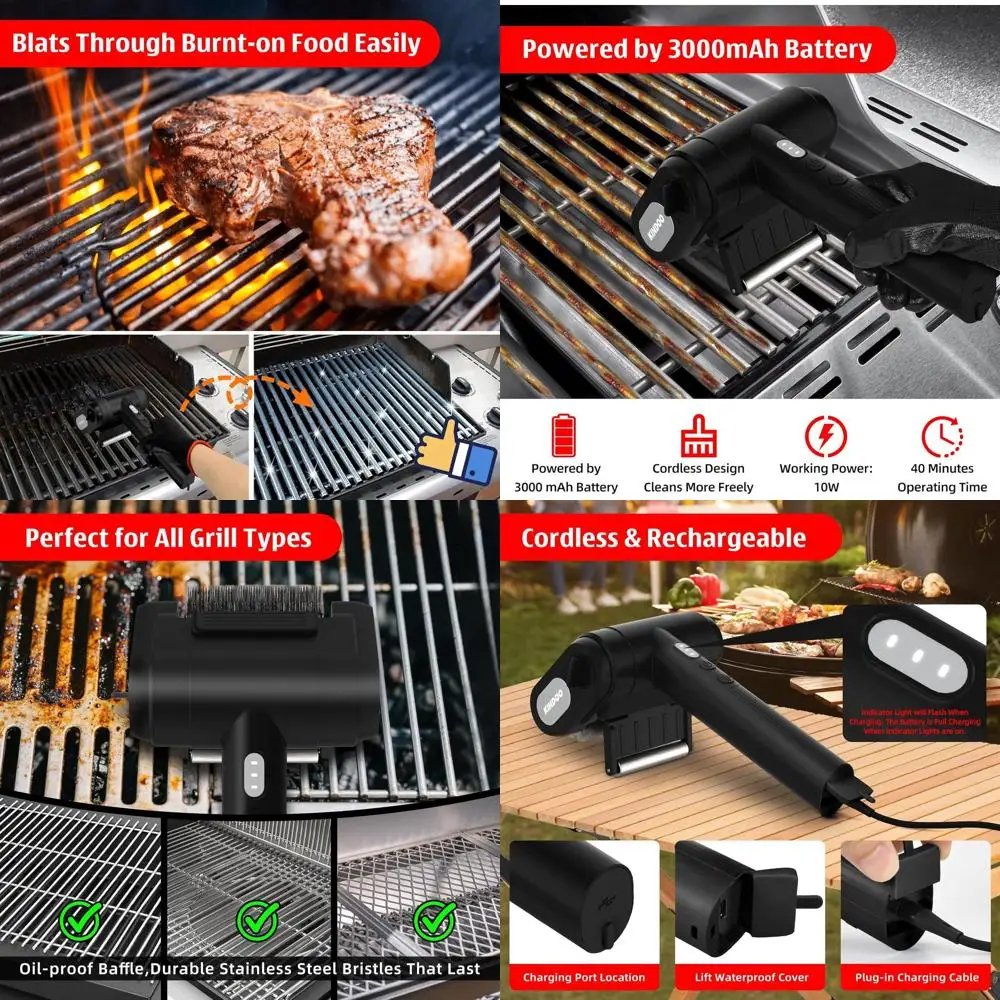 

Rechargeable Electric Grill Brush with 800RPM Motor, LED Light, Heavy Duty Stainless Steel Cleaner for BBQ and Outdoor Grills