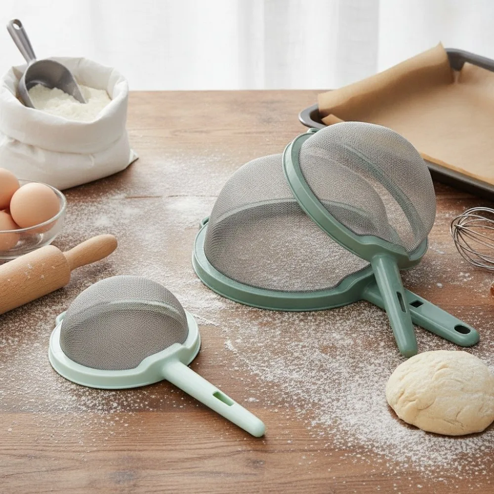 Practical Fine Mesh Flour Sifter Set Handheld Large Size Soy Milk Strainer 3 in 1 Plastic Flour Sieve Juice