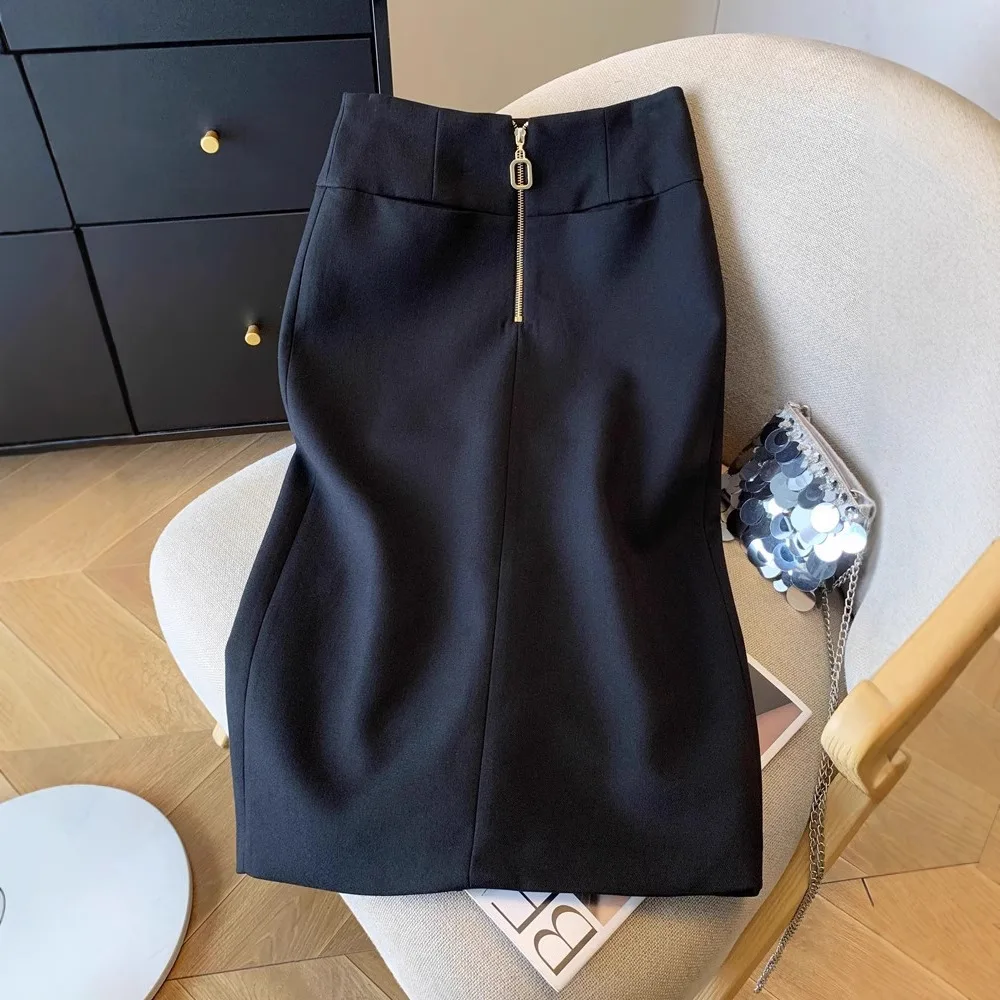 

Весенне-осенняя юбка для путешествий для женщин, однотонная, простая, на молнии, трапециевидной формы, прямые, французские, модные, элегантные, ретро, юбки с высокой талией