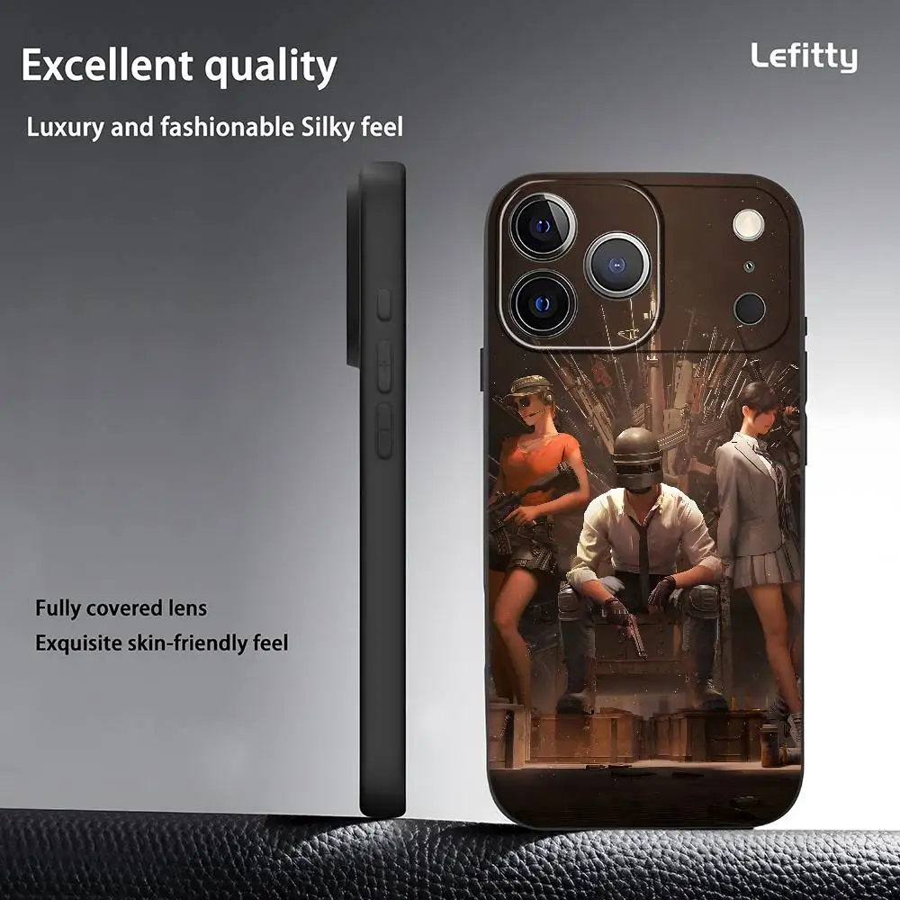 لعبة فيديو P-PUBG Battlegrounds جراب هاتف آيفون 17 16 15 14 13 12 11 Pro Max Plus Mini أسود متجمد لينة شل Funda