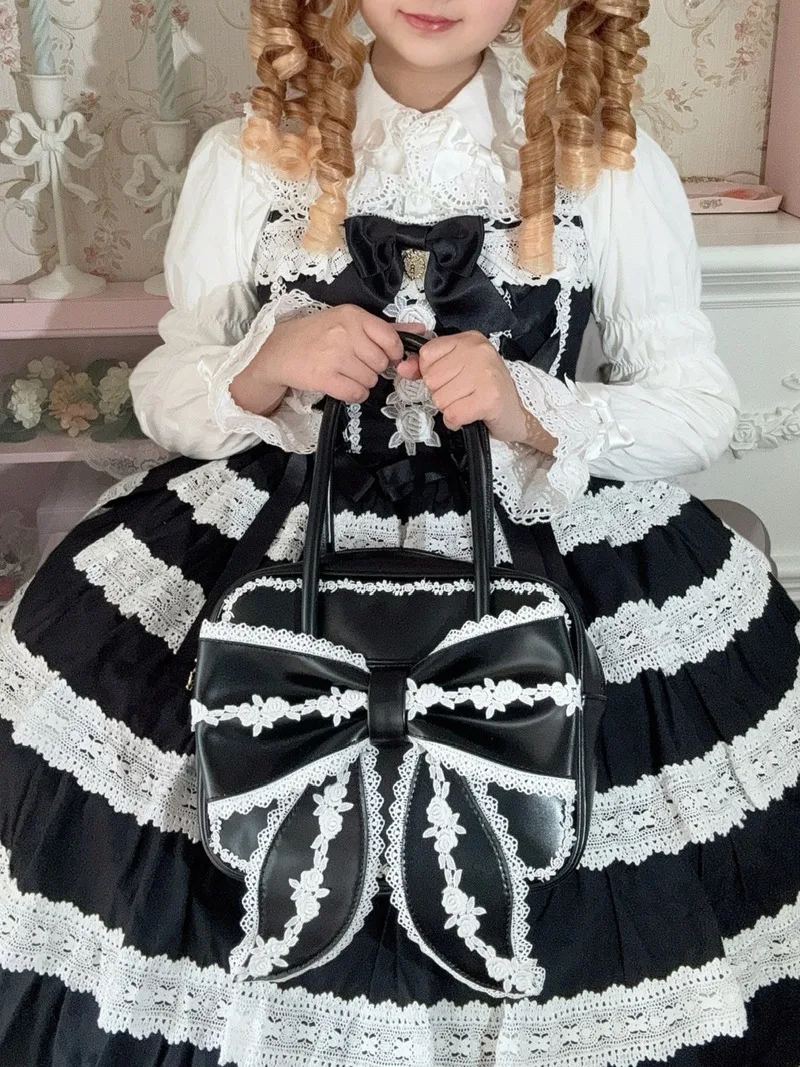 Soft Girl Vintage Square Bag Japanese Lolita SC Lace Handbag Beautiful Ancient Small Shopping Bags With Bow 4 Color Can Choose