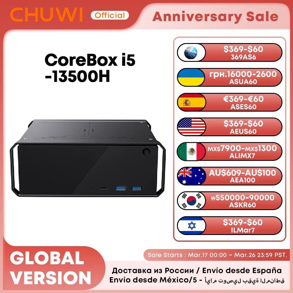 CHUWI CoreBox 5e Intel Core i5-13500H Gaming PC Intel UHD Graphics 8K-decodering 16 GB LPDDR5 512 GB SSD WIFI 6 Windows 11 computer