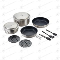 Outdoor camping 304 stainless steel set, cassette stove, storm stove, camping pot and tableware combination