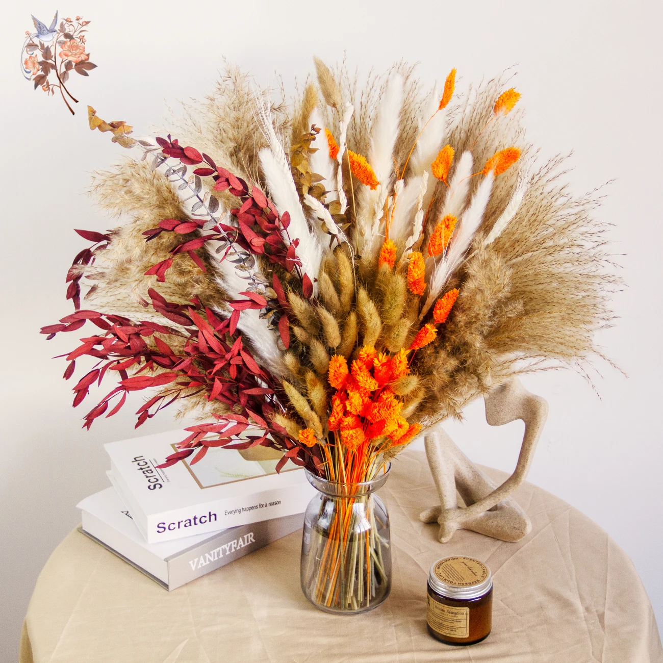 89 Uds. Mazzo de Pampas de cola de zorra flores secas naturales decoración de otoño para el Interior del hogar mesa florero arreglo de ramo de eucalipto