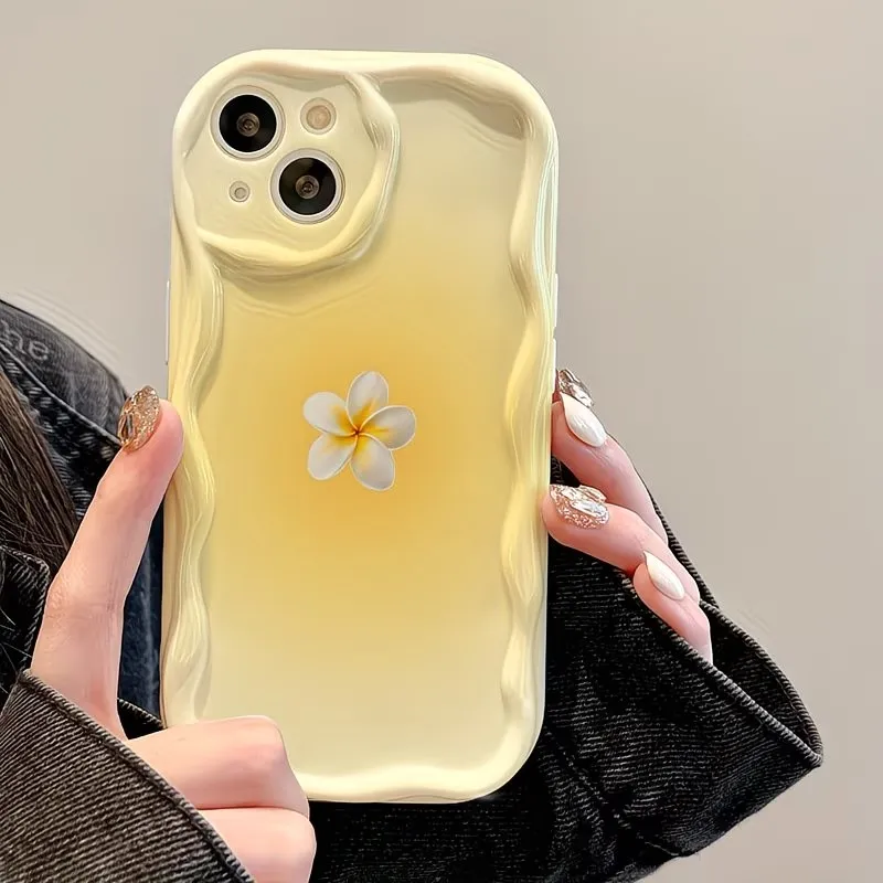 

Soft Phone Case For iPhone 16 13 15 11 12 14 17 Pro Max Plus 17E 16E Gradient Chrysanthemum Petal Pattern Curly Wave Frame Cover