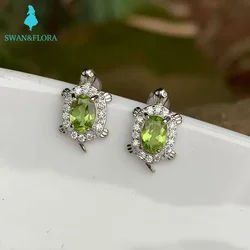 100% Genuine Natural Peridot 925 Sterling Silver Stud Earrings Turtle For women Jewelry Gift