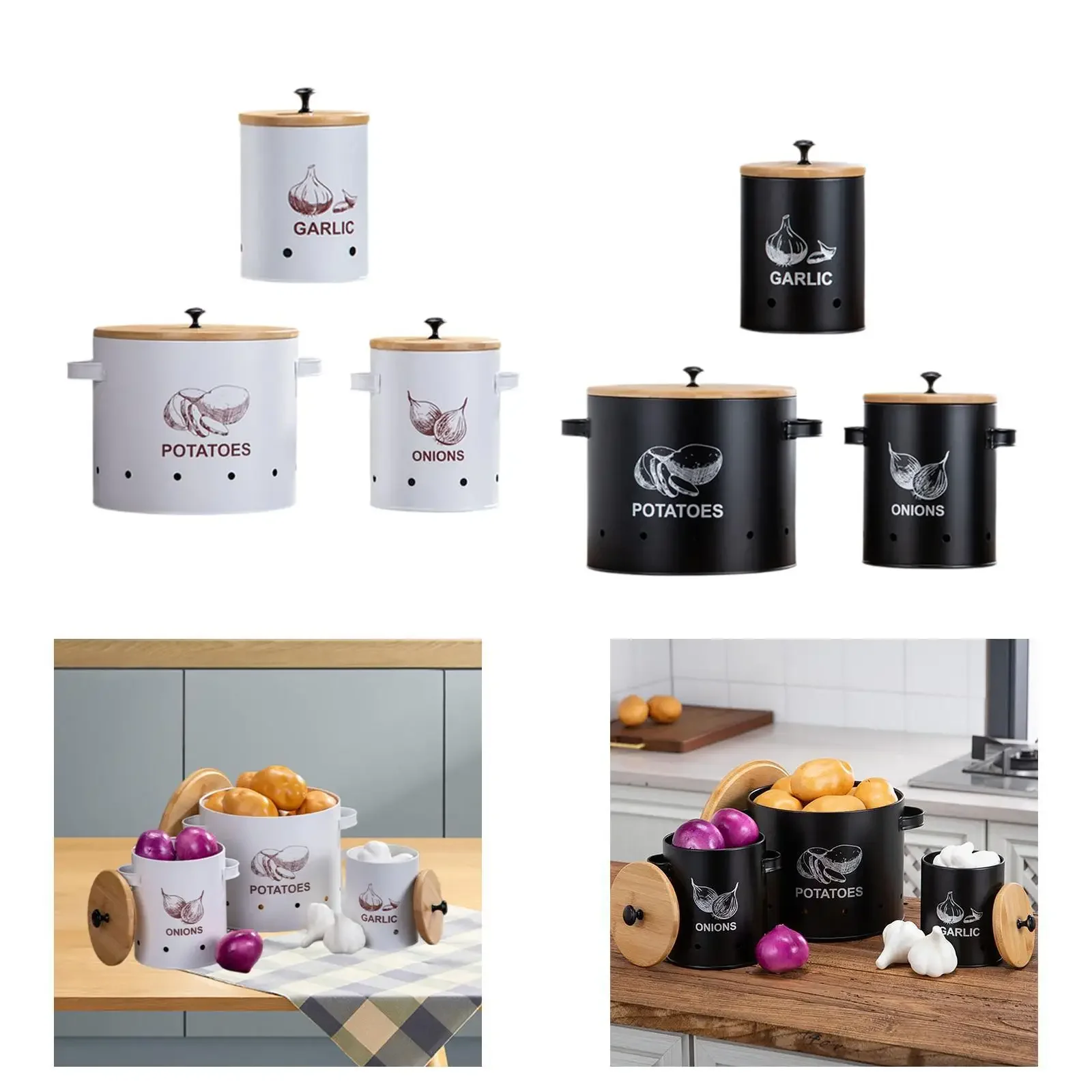 

Красивая 3-х предметная канистра для картофеля, лука и чеснока с отверстиями для аэрации для пикников в кладовой