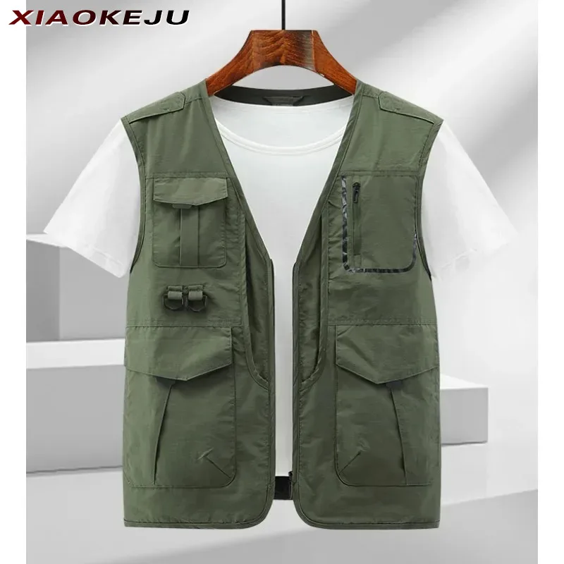 

Multi-pocket Embroidered Jackets Male Windbreaker Hunting Work Coat Waterproof MAN Camping Vest Tactical Men Leather Vests Denim