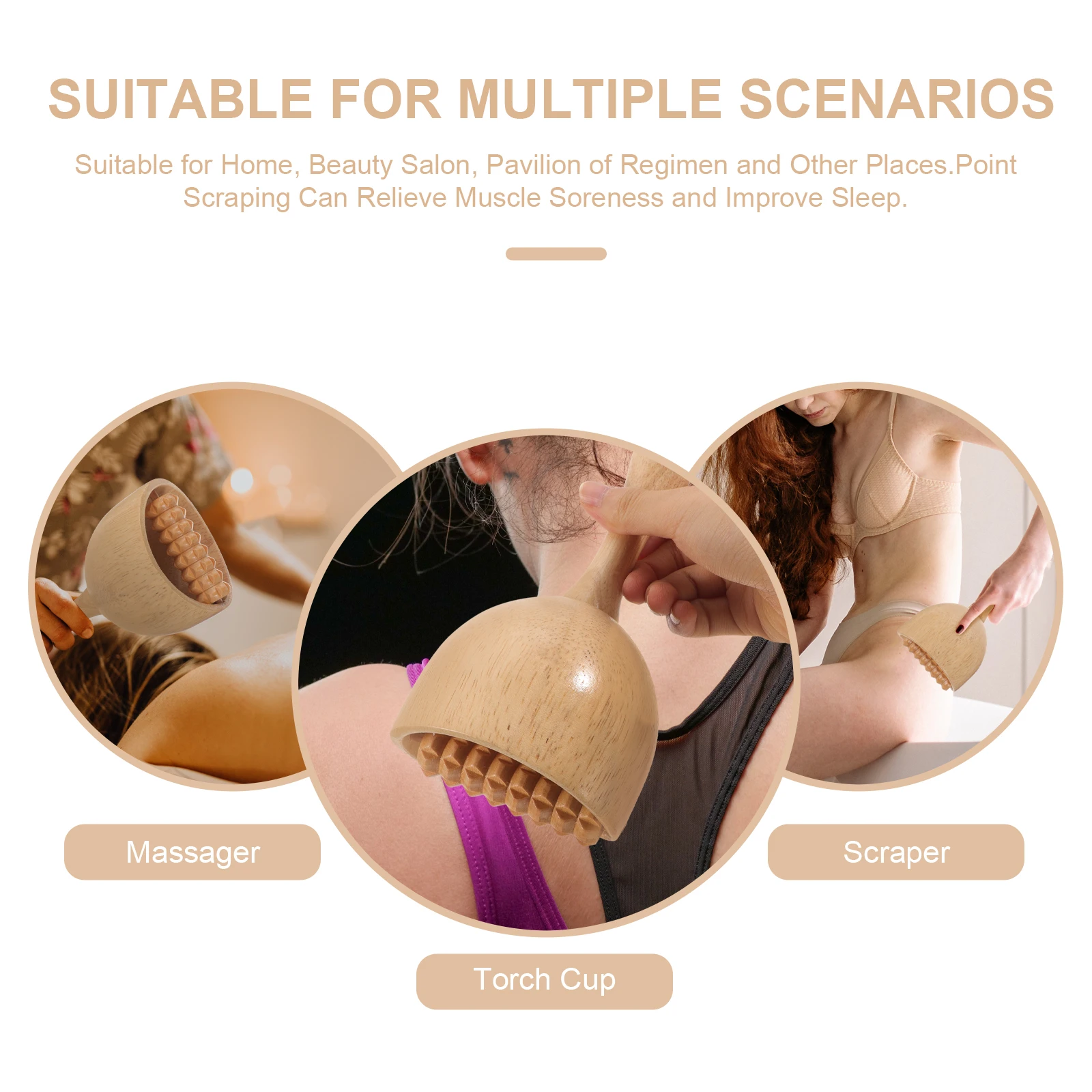

Back Scraper Wooden Massage Tool Portable Scraping Therapy Device For Home Office Gym Yoga Travel Use Wood Cupping Massager