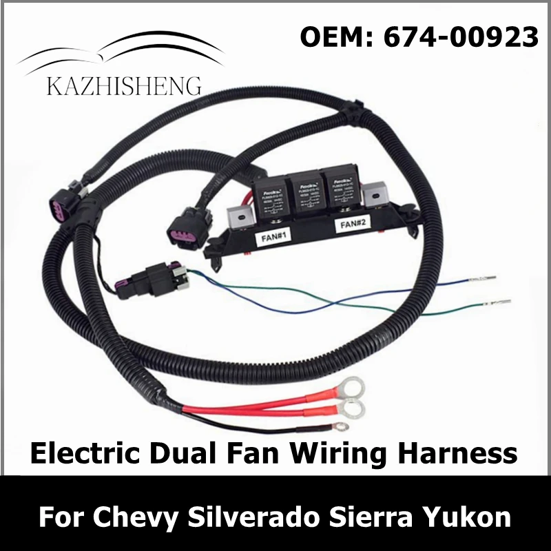 Electric Dual Fan Control Wiring Harness for Chevy Silverado Tahoe GMC Sierra Yukon Replaces 674-00923 67400923