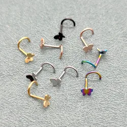 1Pcs Women's Fashion Stainless Steel Nose Studs Butterfly Multicolor Nose Rings Studs Hooks Nose Piercing Body Piercings Jewelry