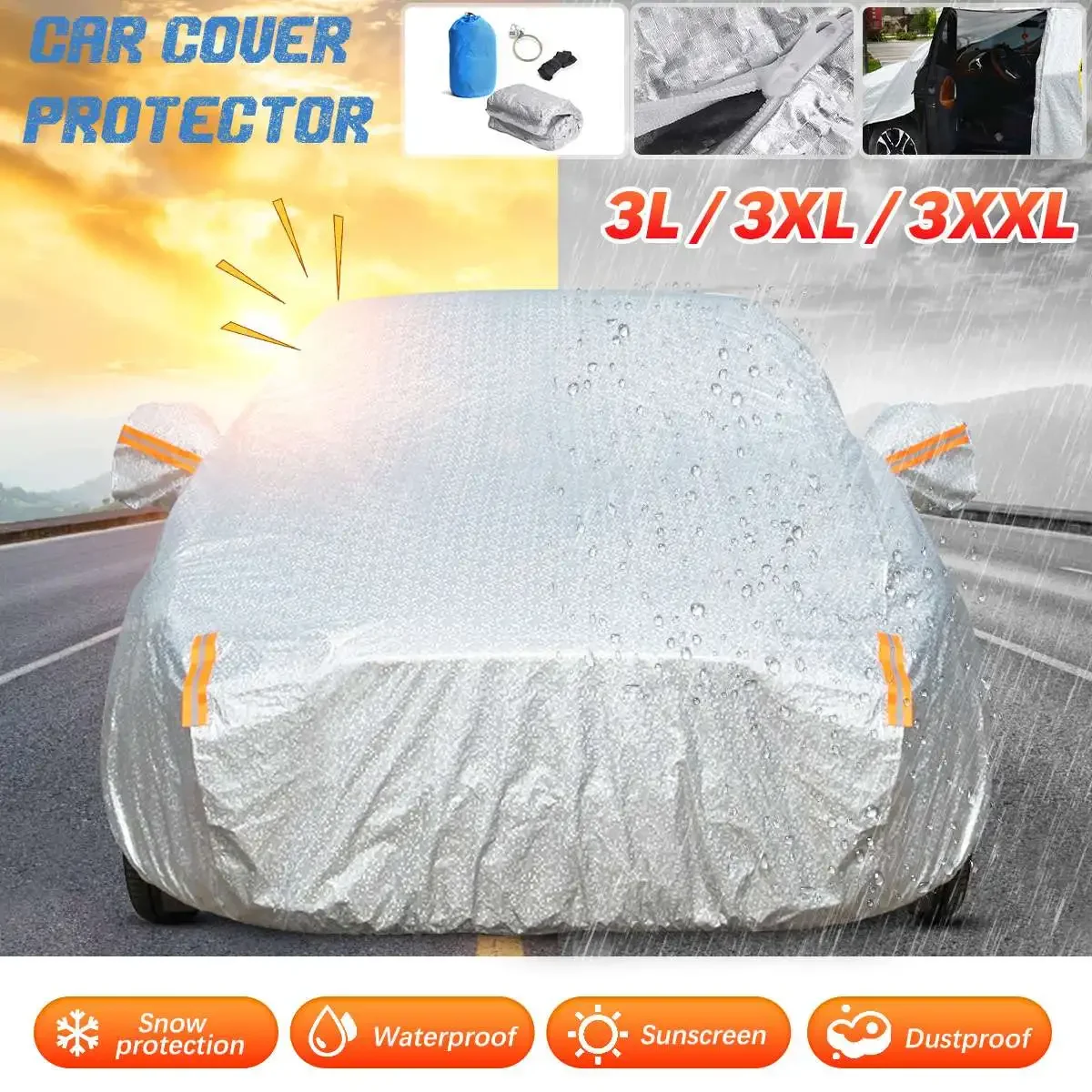 Universal Full Car Cover Waterproof Thicken Cotton Ice Frost Protection Snow-proof Cover Sunshade w/Anti Theft Lock