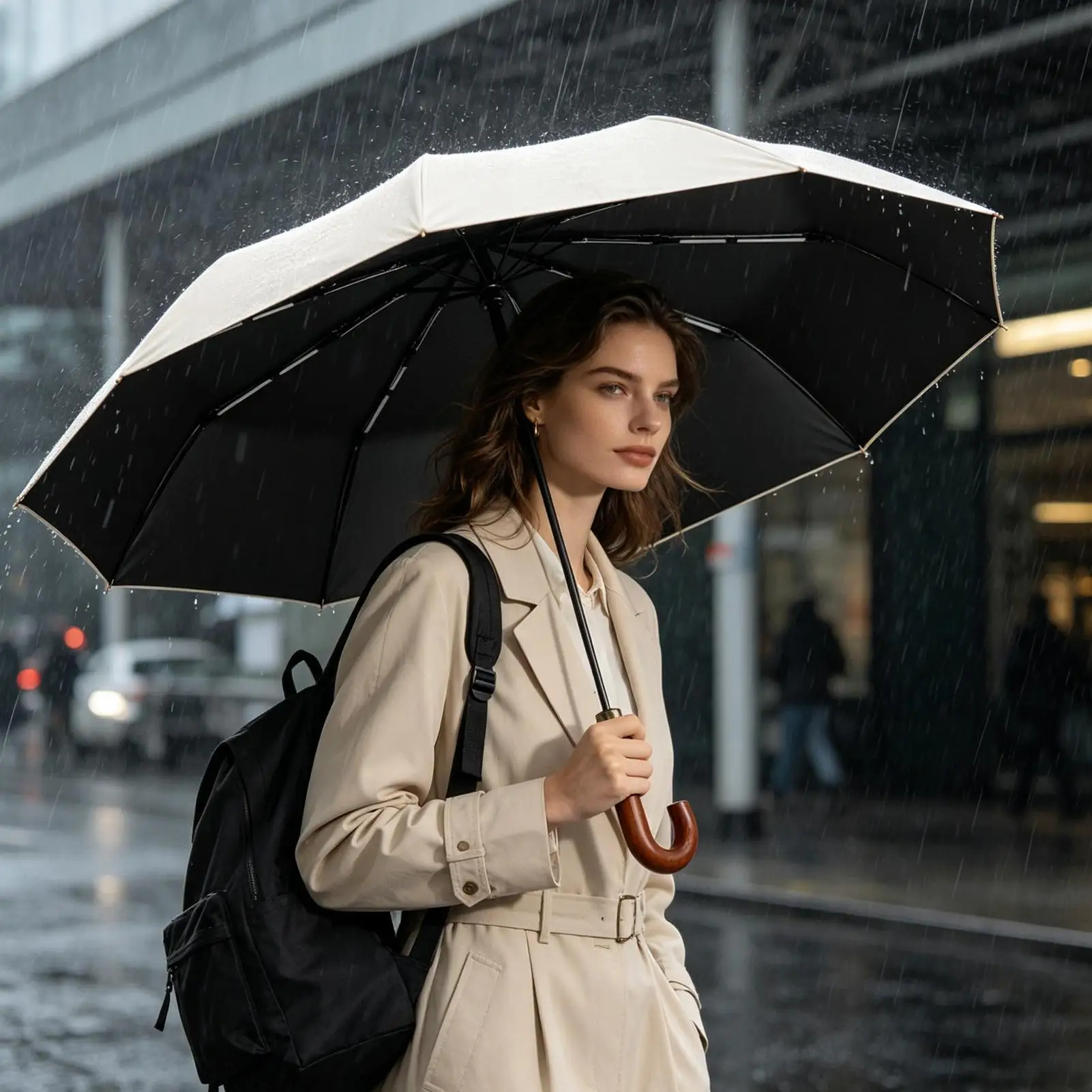 

Automatic Umbrella With J-Shaped Handle Foldable Travel Umbrella For Women Men Travelers Students Tourists Daily Commute
