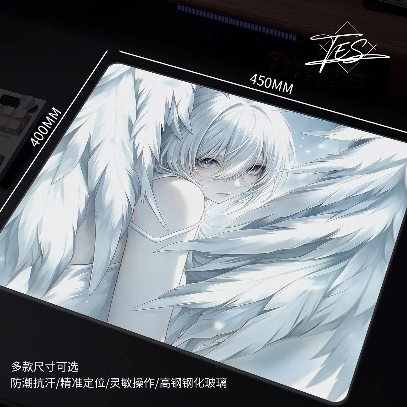 Winged Girl Angel YUME Upgrade Glass Gaming Mouse Pad Smooth Frosted Tempered Hard Desk Mat FPS Office Customizable Accessories