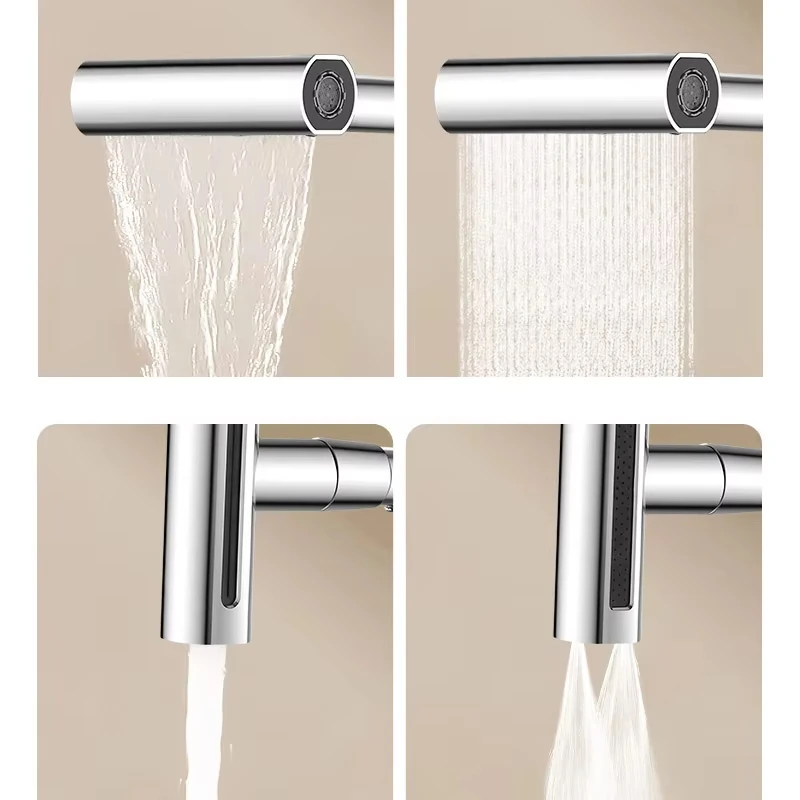 شلال صنبور المطبخ ستانلس ستيل 360 °   رأس رش تدفق الشلال الدوار، خلاط حوض الماء الساخن والبارد، صنبور المطبخ