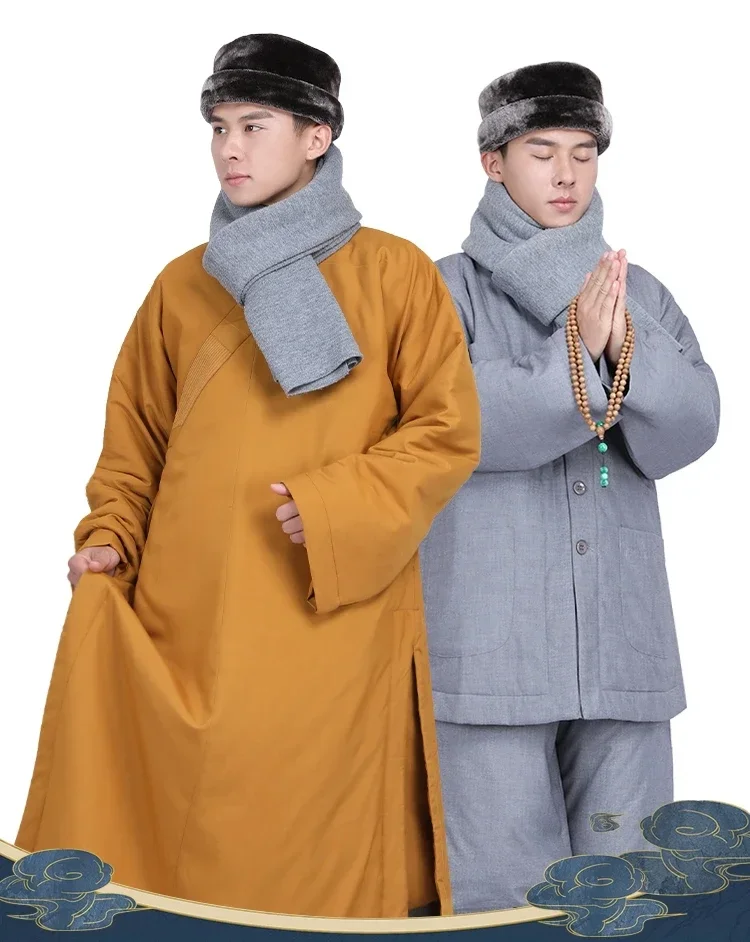 Monk Clothes Zimowa ocieplana kurtka Pogrubiona długa kurtka Męska i żeńska bawełniana kurtka z podszewką do medytacji Krótki zestaw