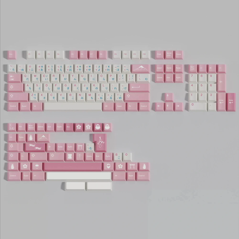 PBT Sakura Pink Keycaps Set Cherry Profile PBT Dye Sublimation Key Cap For MX Mechanical Keyboard 2.25U 2.75U Split Spacebar