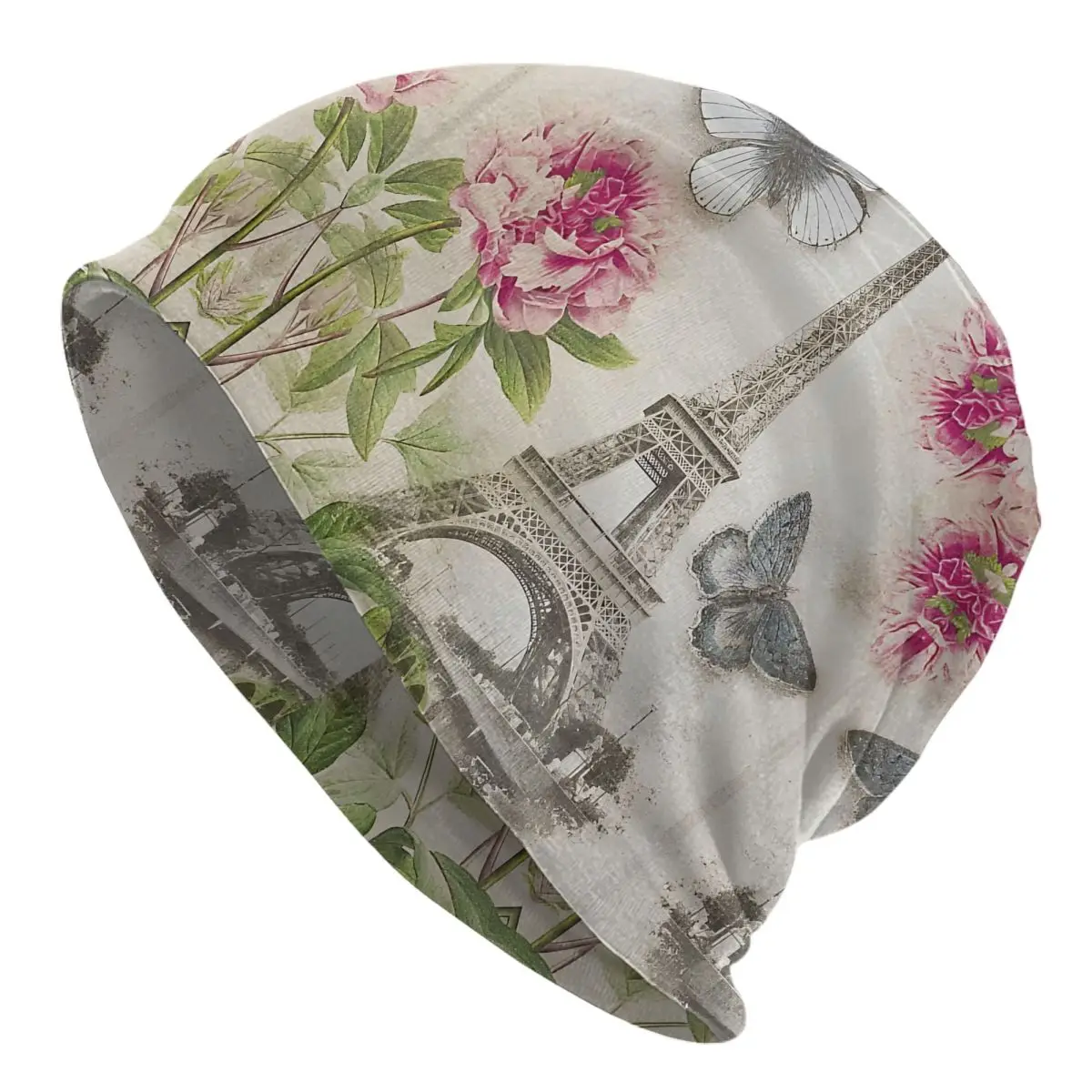 French Floral Paris Eiffel Tower Autumn Female Thin Beanies Double Used Cycling Bonnet Hats