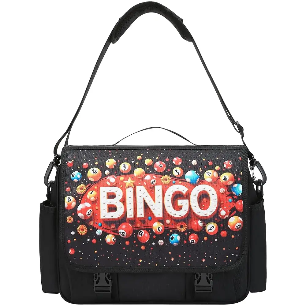 Bingo Messenger Bag with Pockets for Daubers Dabbers Dobbers Water Resistant Crossbody Tote Bags with Laptop Sleeve