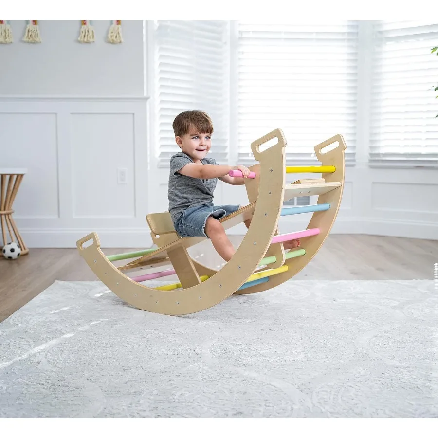 

Avenlur Bailis Ultimate 3-in-1 Playset for - Seesaw Climbing Arch and Rocker - Waldorf and Montessori Climbing Toy for 2-6 Year