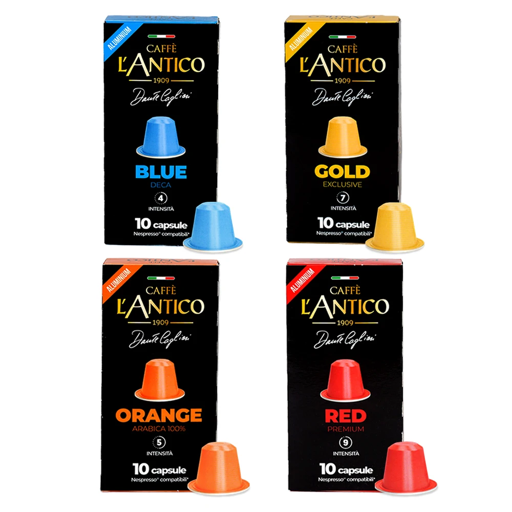 مجموعة كبسولات قهوة كافيه لانتيكو نسبرسو المتوافقة مع 4 أنواع، 10 كبسولات في كل عبوة، 4 عبوات #2
