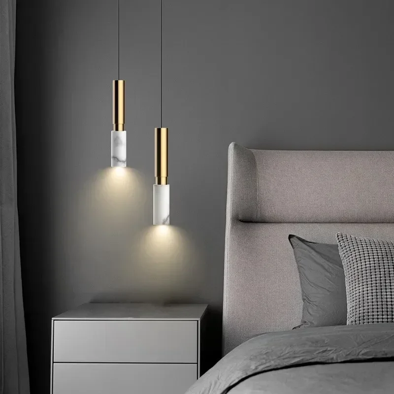 TechHPBedside Chandeliers Modern Minimalist Bedroom Marble Long-Line Chandeliers Sofa Cabinet
