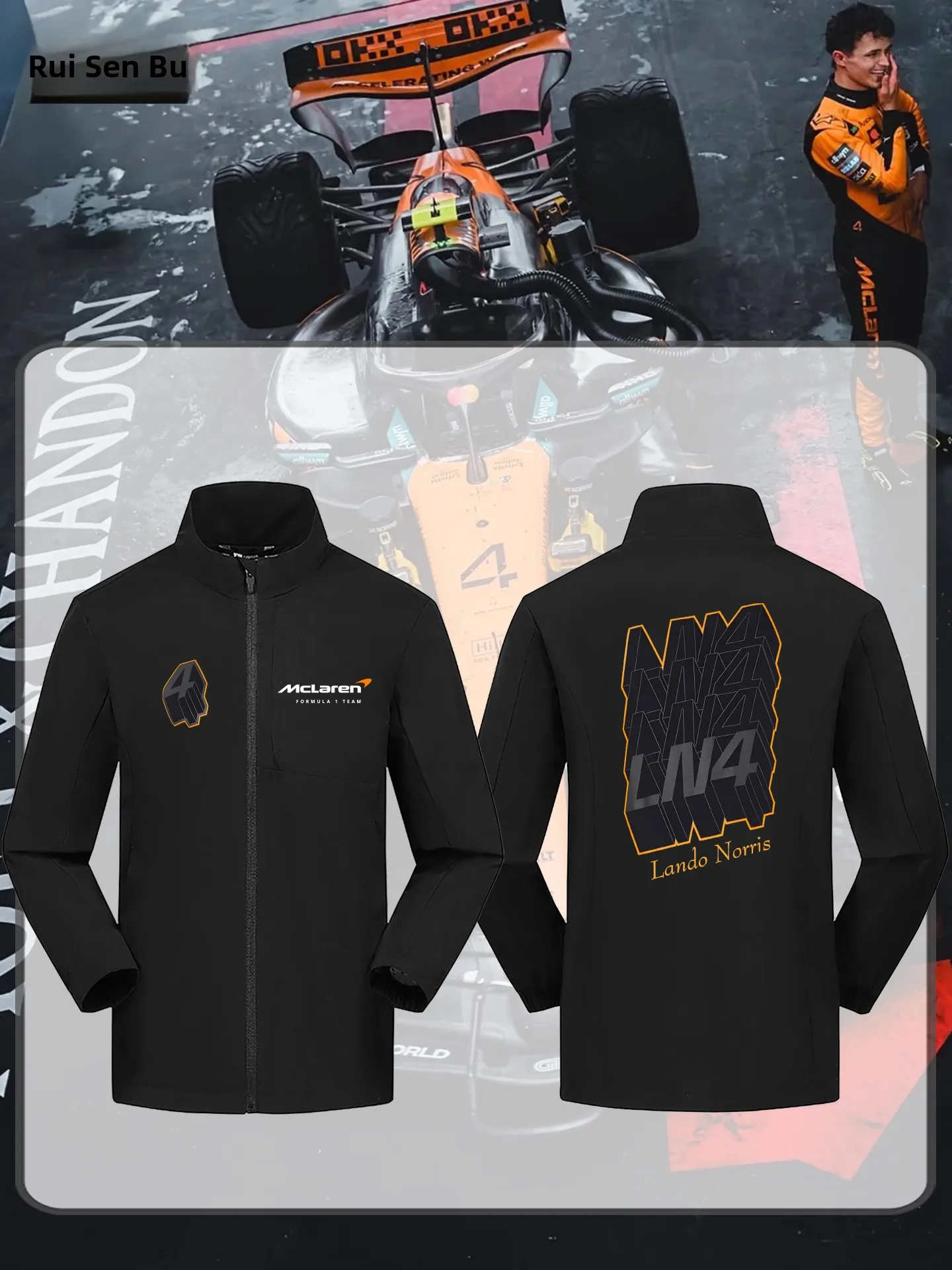 

McLaren F Racing Driver Lando Norris 4th Anniversary Stand Collar Tee-in-One Autumn Winter Men's Jaet Casual Sle Zippe...